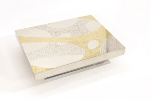 Coffee Table rectangular in mosaic brass, stainless steel by Jean Claude Dresse