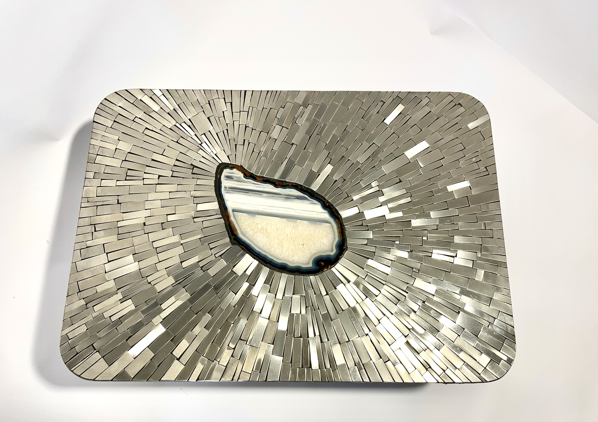 Pair of Side Table mosaic stainless steel and agate by Stan Usel